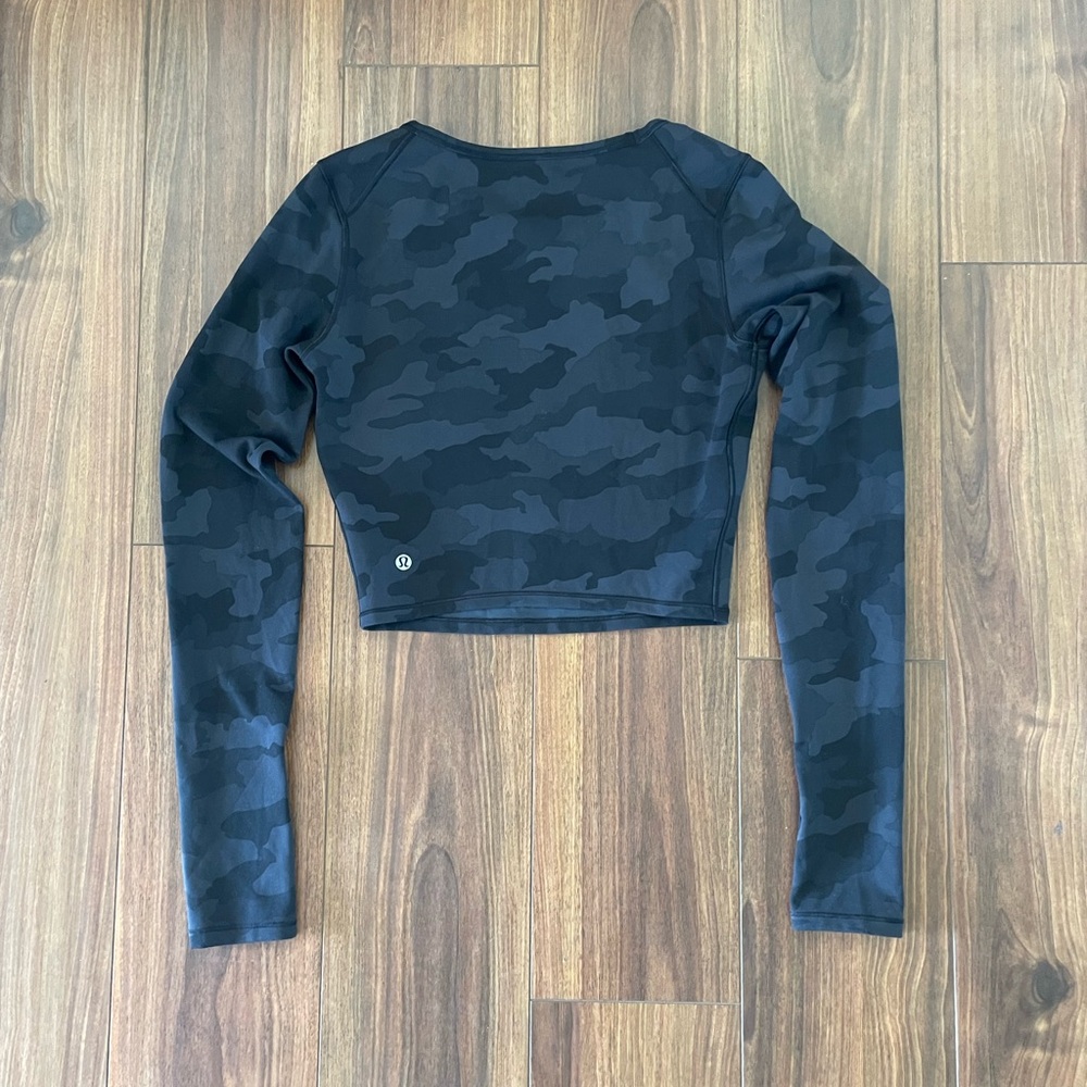Lululemon Wunder Train Cropped Long Sleeve Heritage 365 Camo Deep Coal Size 6